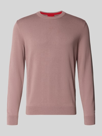 Produktfoto, Regular Fit Strickpullover aus reine Baumwolle Modell 'SAN CASSIUS-C2' von HUGO, efekt: jednolity kolor, nadruk z logo, okrągły dekolt, długie rękawy, prążkowane wykończenie, dzianina, bawełna