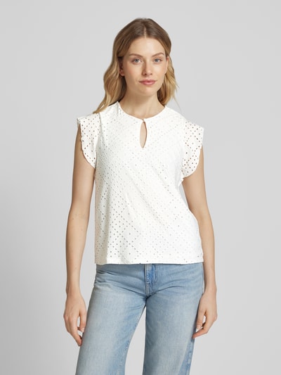 Vero Moda Regular fit T-shirt met broderie anglaise, model 'TASSA' Wit - 4