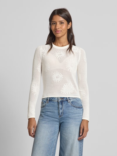 HUGO Strickpullover mit gerippten Abschlüssen Modell 'Saisy' Offwhite 4