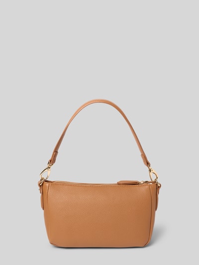 Produktfoto, Shoulder Bag mit Logo-Applikation Modell 'Brixton' von VALENTINO BAGS in Leder-Optik, Strukturmuster, braun, goldene Details