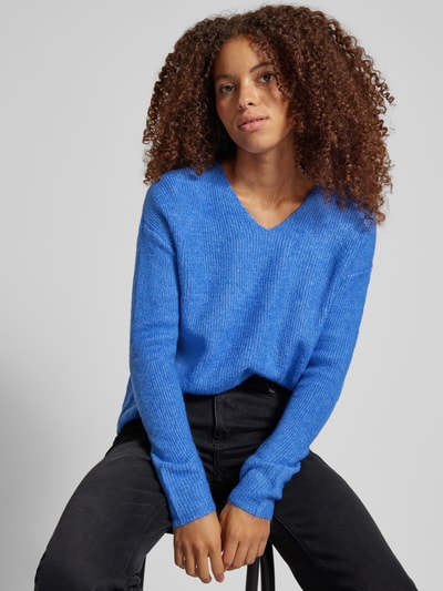 Only Regular fit gebreide pullover met V-hals, model 'CAMILLA' Blauw gemêleerd - 3