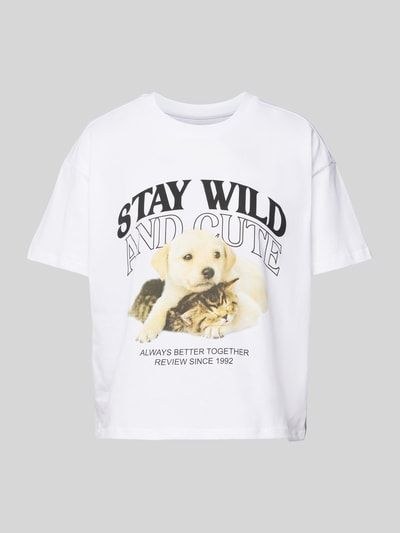 Review T-Shirt mit Statement- und Motiv-Print Weiss 2