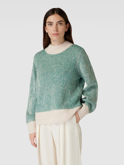 ICHI Gebreide pullover met streepmotief, model 'Kamara' Groen gemêleerd - 4