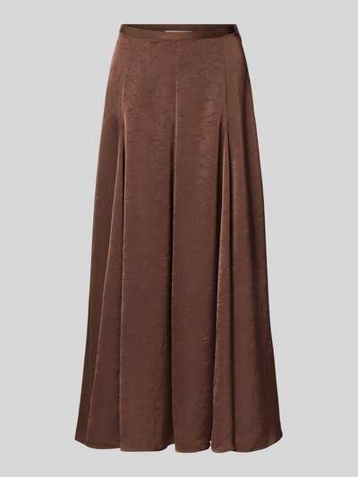 Produktfoto, Maxirock mit Strukturmuster von MYON in Braun, leicht glänzender Satin, A-Linie, Nahtverschluss, strukturierte Oberfläche, Bundweite 37 cm, Gesamtlänge 95 cm