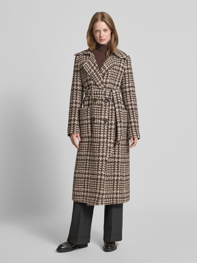 Luisa Cerano Wollmantel mit Reverskragen und Bindegürtel Dunkelbraun 4