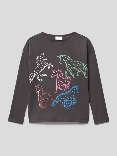 s.Oliver RED LABEL Longsleeve mit Motiv-Print Graphit 1