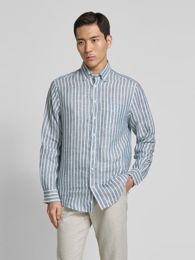 Christian Berg Men Regular Fit Leinenhemd mit Button-Down-Kragen Metallic Gruen 4