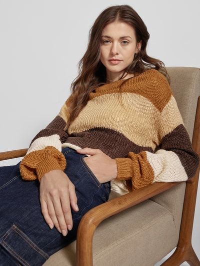 Vila Gebreide pullover met trompetmouwen, model 'RITA' Camel - 3