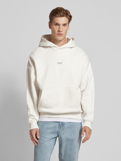 Hugo Blue Regular fit hoodie met labelprint, model 'Nazardo' Offwhite - 4