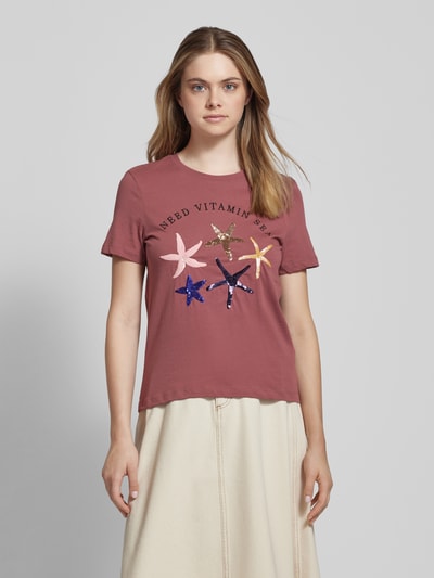 Only T-shirt z cekinowym obszyciem model ‘KITA’ Fiołkoworóżowy 4