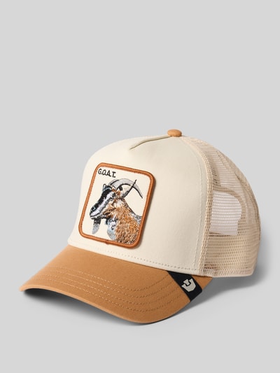 Produktfoto, Trucker Cap mit Motiv-Patch Modell 'The GOAT' von GOORIN BROS., Beige-Braun, Material-Mix mit Baumwoll-Anteil, verstärkter Schirm, größenverstellbar