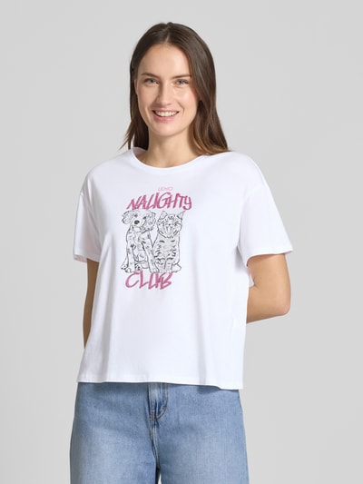 Liu Jo White Regular Fit T-Shirt aus reiner Baumwolle mit Strasssteinbesatz Weiss 4