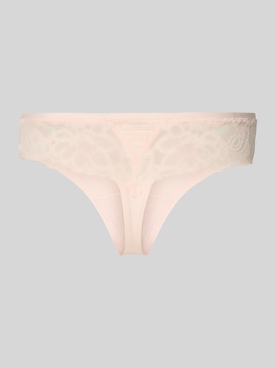 Produktfoto, String met kanten afwerking model 'THONG_BLOSSOM' van BOSS, effen lichtroze, elastische tailleband, stretchmateriaal, kantdetails