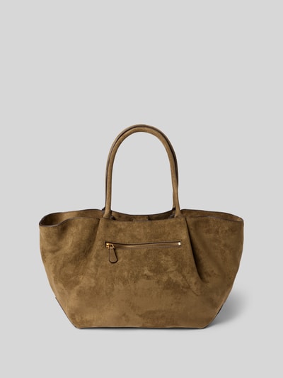 Produktfoto, Handtasche in Leder-Optik Modell 'ALLEGRA' von GUESS in Braun mit Logo-Detail, Magnetverschluss und schmalen Schulterriemen, geteiltes Innenfach, Maße 58x32x12 cm, Schulterriemen 52 cm.