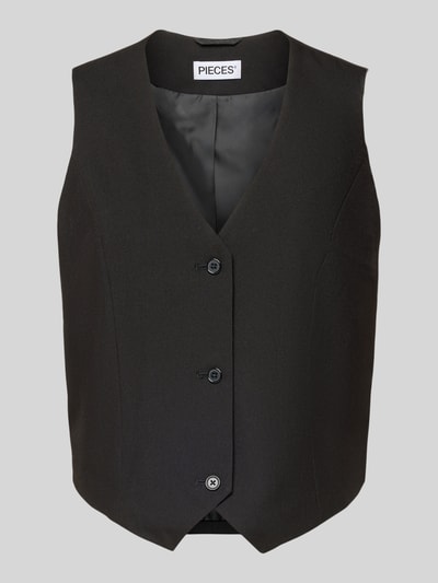 Produktfoto, schwarze Regular Fit Anzugweste mit Viskose-Anteil Modell 'BOSELLA' von PIECES, klare Linien, glatte Textur, Damen Anzugweste