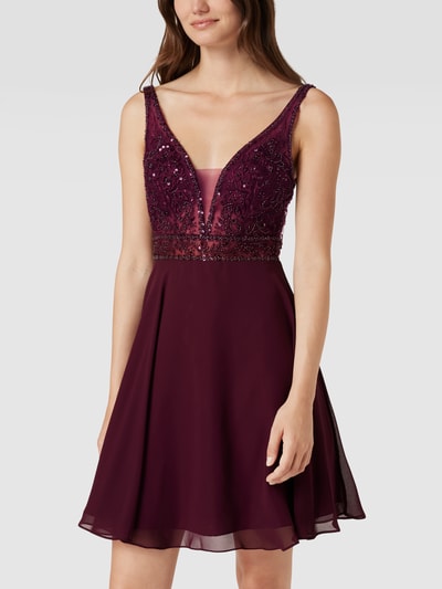 Laona Cocktailkleid mit floraler Stickerei und Zierbesatz Bordeaux 4