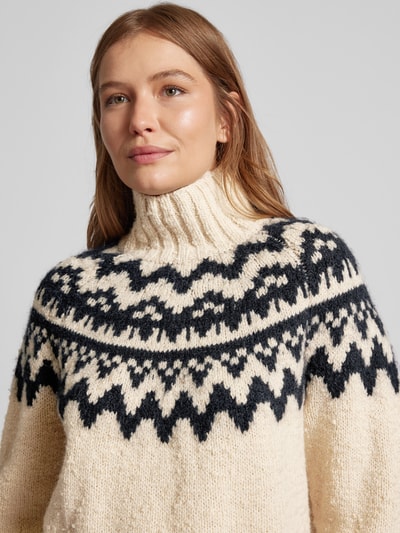 Gant Gebreide pullover met opstaande kraag, model 'FAIR ISLE' Offwhite - 3