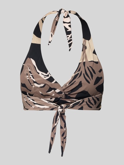 Produktfoto, Bikini-Oberteil mit Neckholder Modell 'Melyd' van Barts, materiaalmix met stretch, halter, V-hals, sluiting (bovenstuk), bruin zwart patroon