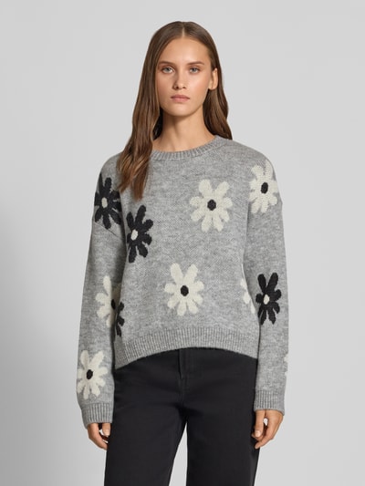 ONLY Regular Fit Pullover mit Allover-Muster Modell 'FREESIA' Hellgrau Melange 4