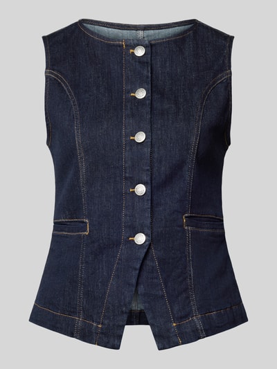 Produktfoto, Weste mit Knopfleiste Modell 'KIMBERLY' von Soyaconcept im Baumwoll-Mix mit Stretch-Anteil, Denim-Optik, Regular-Fit, Rundhalsausschnitt, Eingrifftaschen, sichtbare Nähte, dunkelblau