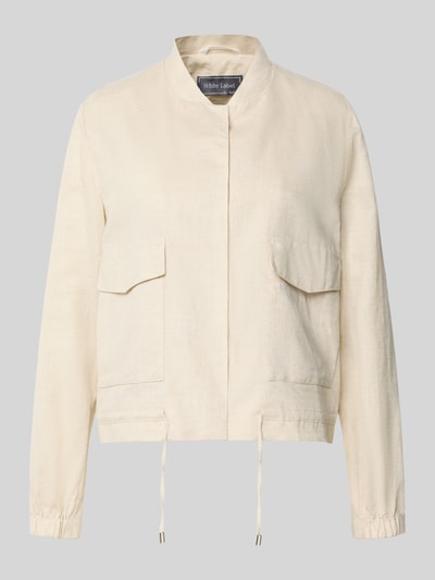 Produktfoto, Regular Fit Jacke aus Leinen-Mix mit Stehkragen van WHITE LABEL, dames jack van mix van katoen en linnen, opstaande kraag, opgestikte zakken, band met tunnelkoord, elastische mouwboorden, ruglengte maat 36: 56 cm, borstwijdte maat 36: 53 cm, mouwlengte maat 36: 62 cm, naturel kleur, rechte vormen, gladde textuur