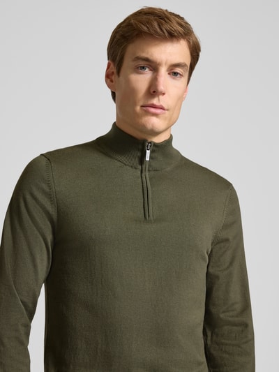 HECHTER PARIS Sweter z dzianiny ze stójką i zamkiem błyskawicznym Oliwkowy 3