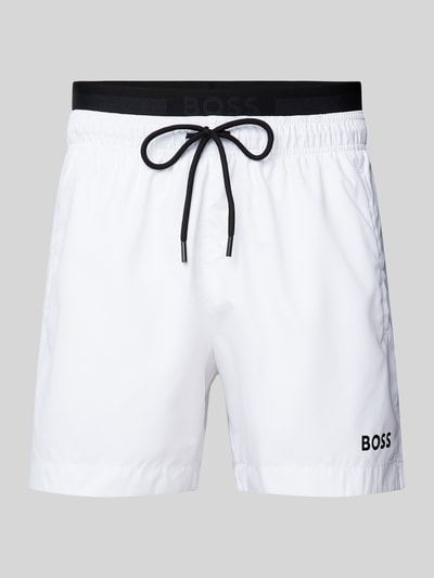 BOSS Badehose mit elastischem Logo-Bund Modell 'AMUR' Weiss 1