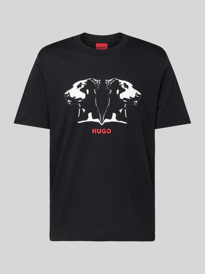 HUGO T-shirt met motief- en labelprint, model 'Dobero' Zwart - 2