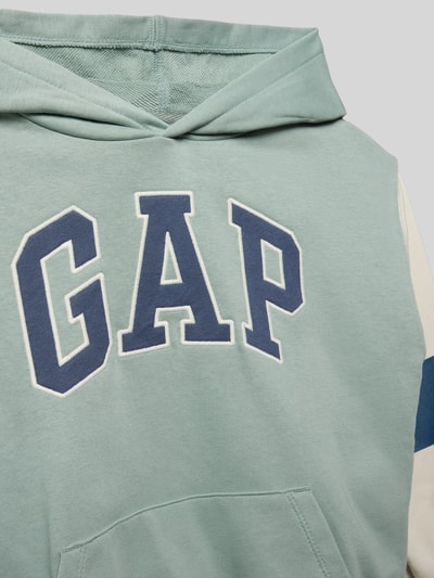 Produktfoto, Regular Fit Hoodie mit Logo-Print von GAP, katoenmix, logo op de borst, capuchon, kangoeroezak, elastische boorden, lichtgroen, blauw, structuur zacht