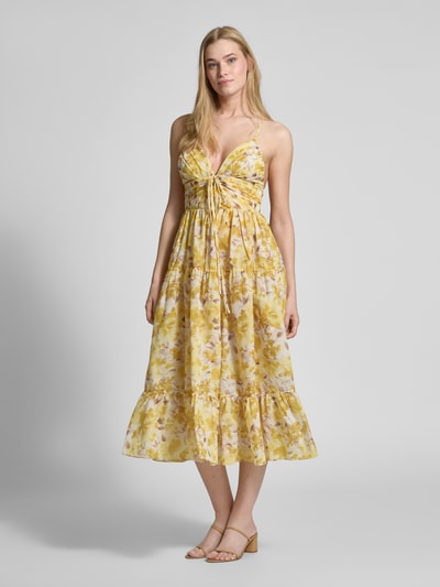 ADLYSH Knielanges Cocktailkleid mit Schnürverschluss Gelb 1