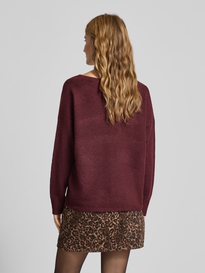 Only Sweter o kroju regular fit z dekoltem w serek model ‘RICA LIFE’ Bordowy melanż 5