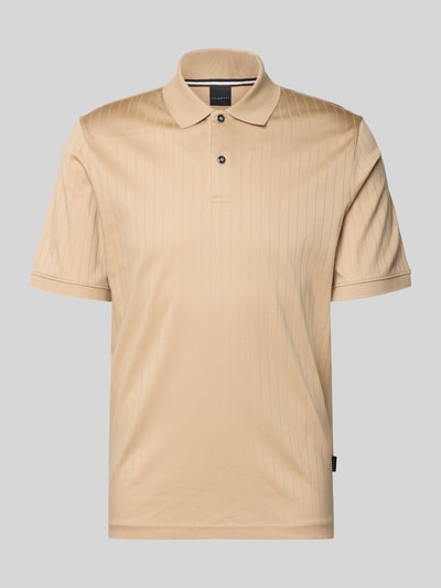 Produktfoto, Regular Fit Poloshirt mit Knopfleiste von bugatti aus bawełny, krój regular fit, strukturalny wzór, długość pleców 70 cm, beżowy kolor