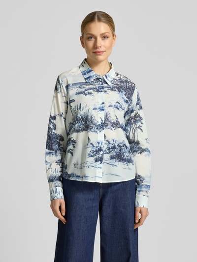 monari slim fit blouse in allover-look model 'Hamptons Landschaft' Marineblauw - 4