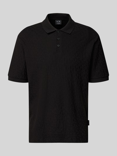 Productfoto, Regular Fit poloshirt met structuurpatroon van ARMANI EXCHANGE, puur katoen, knoopsluiting, ruglengte maat M 68 cm, zwart
