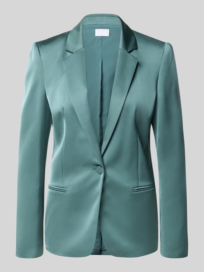 Produktfoto, Slim Fit Blazer mit paspelzakken van Jake*s cocktail van satijn in groen met reverskraag en knoopsluiting, ruglengte maat 36 65 cm.