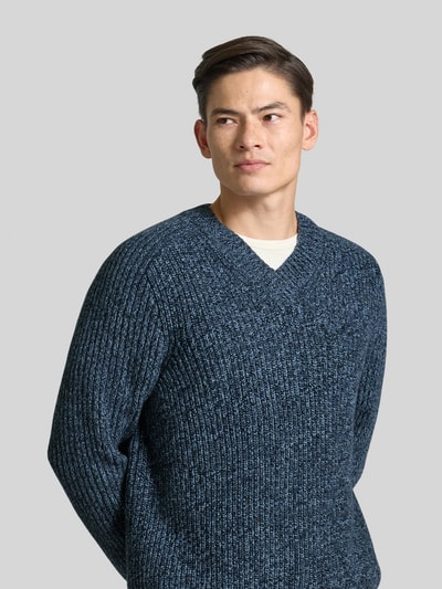 BOSS Orange Shaped fit gebreide pullover van scheerwolmix, model 'KARINET' Marineblauw - 3