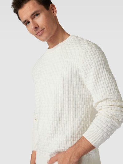 HUGO Gebreide pullover met ronde hals, model 'Stubon' Offwhite - 3