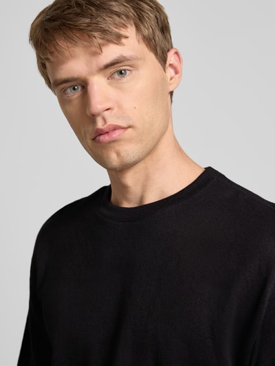 REVIEW T-shirt z detalem z logo i okrągłym dekoltem Czarny 3