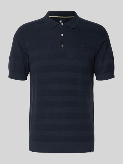 Produktfoto, granatowe Slim Fit Poloshirt mit Logo-Stitching od Lerros, bawełna, krój slim fit, kołnierzyk polo, krótka listwa guzikowa, logo, label-patch, długość tyłu w rozmiarze M: 68 cm
