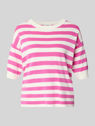 Produktfoto, Regular Fit T-Shirt aus Viskose-Mix Modell 'Morla' von B.Young, Damen T-Shirt mit Rundhalsausschnitt und 7/8-Arm, rosa-weiß gestreift