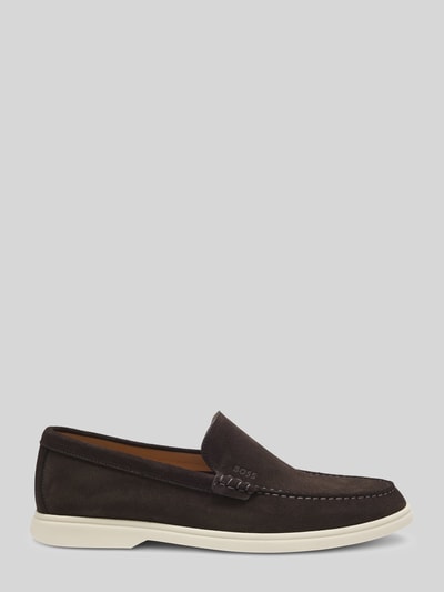 BOSS Slipper aus echtem Leder Dunkelbraun 4