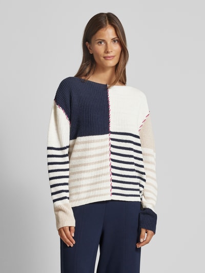 Tom Tailor Pullover met patchwork en boothals Donkerblauw - 4