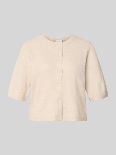 Produktfoto, Regular Fit Cardigan in Strick-Optik Modell 'Iga' von VILA, cremefarben, 1/2-Arm, elastischer Material-Mix, feine Textur, durchgehende Knopfleiste, Damenmode
