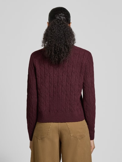 VERO MODA Regular Fit Strickpullover mit Zopfmuster Modell 'ARIES' Bordeaux 5