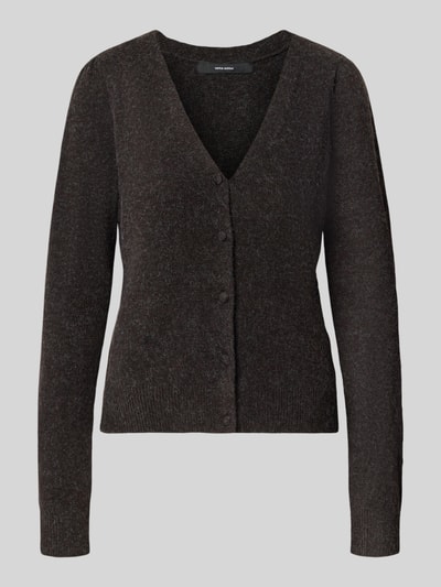 Produktfoto, donkerbruin regular fit gebreid jack met v-hals model 'DOFFY' van VERO MODA Dames, fijne textuur, effen kleur