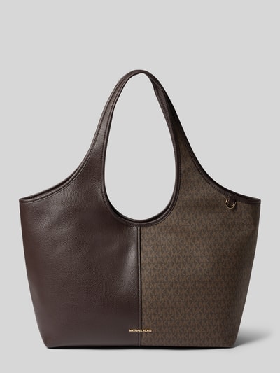Produktfoto, Tote Bag mit Logo-Applikation Modell 'Henly' von MICHAEL Michael Kors, braune Farbkombination, Struktur-Leder, sichtbares Markenlogo, Magnetverschluss, Schulterriemen, Hauptfach, Reißverschluss-Innenfach, Maße: 52x31x14 cm, Riemen 60 cm.