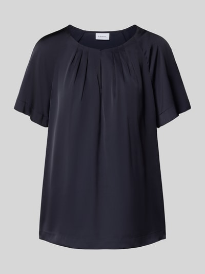 Produktfoto, Blusenshirt mit Schlüsselloch-Ausschnitt von Comma in Dunkelblau, Material-Mix mit Stretch-Anteil, Regular-Fit, 1/2-Arm.