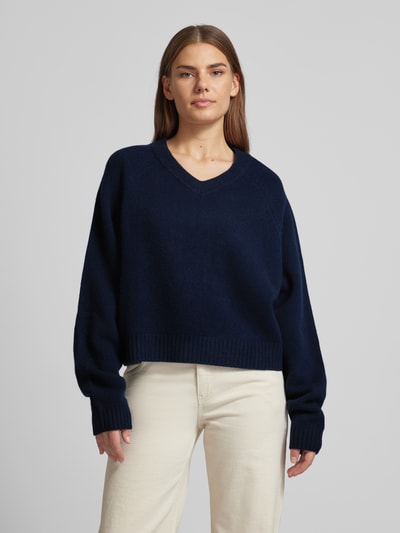 Jake*s Casual Wollen pullover met afgeronde V-hals Donkerblauw - 4