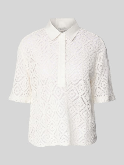 Christian Berg Woman Regular Fit Crochet-Bluse aus reiner Baumwolle Offwhite 2