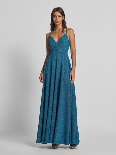 Jake*s Cocktail Sukienka wieczorowa z głębokim dekoltem w serek i wycięciem Metaliczny niebieski melan 4